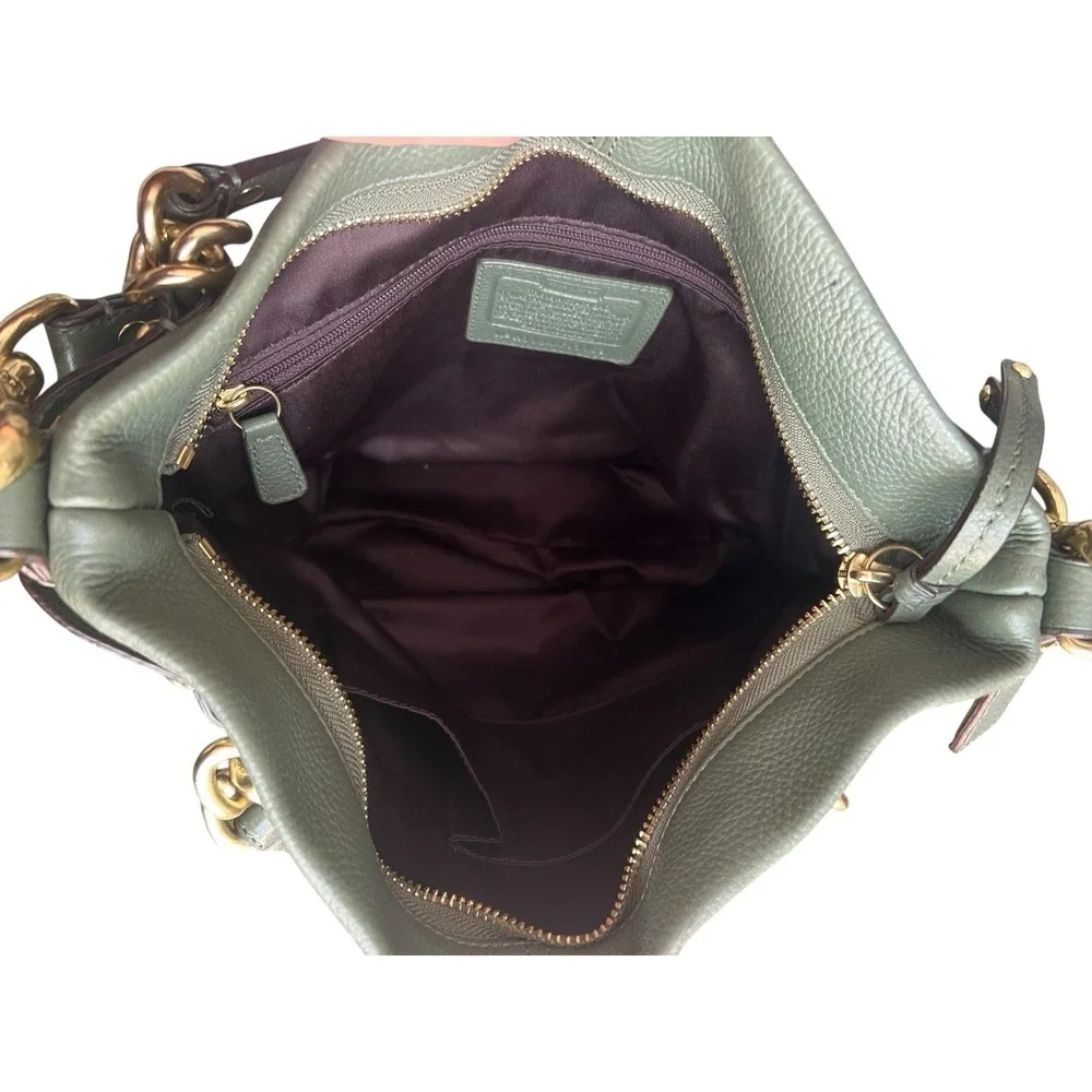 Coach Soft Pebbled Leather Green Shoulder‎ Bag Brooke H1194-F17165 Gold Accents